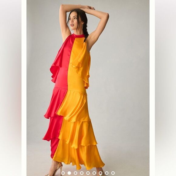 NWT Anthropologie Pinnacle by Shruti Sancheti Colorblock Ruffle Dress Large - Picture 16 of 16